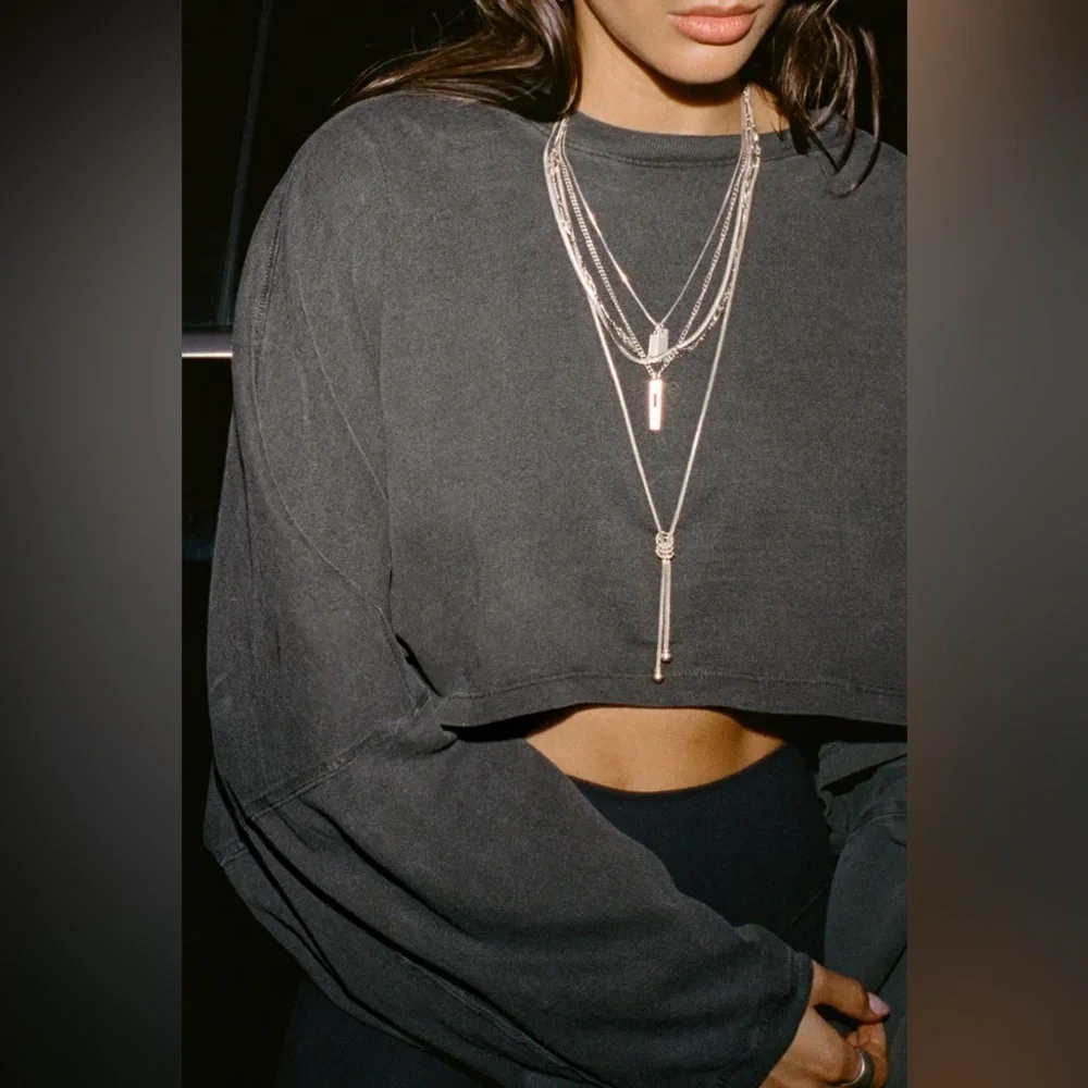 Joah Brown Slouchy Crop Long Sleeve Washed Black Cotton S - Picture 3 of 6